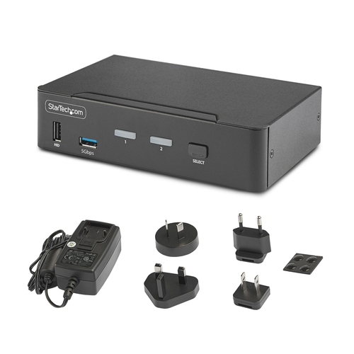 StarTech.com KVM Switchbox - TAA Compliant - 2 Computer(s) - 1 Local User(s) - 8K - 7680 x 4320 - 8 x USB - USB 2.0 - 3 x 