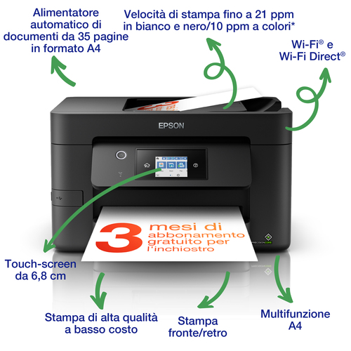 Stampante multifunzione a getto di inchiostro Epson WorkForce Pro WF-3825DWF Wireless - Colore - Fotocopiatrice/Fax/Stampa