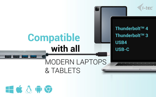i-tec USB Type C Docking Station for Notebook, Tablet, Monitor - Grey - 2 Displays Supported - 4K, Full HD, QHD - 3840 x 2