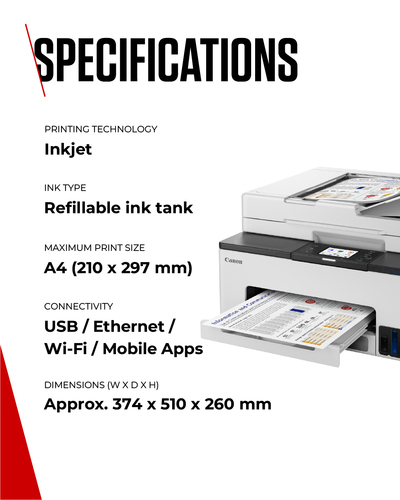 Canon MAXIFY GX2050 Wired & Wireless MegaTank Inkjet Multifunction Printer - Colour - Printer/Copier/Scanner/Fax/Cloud - 6