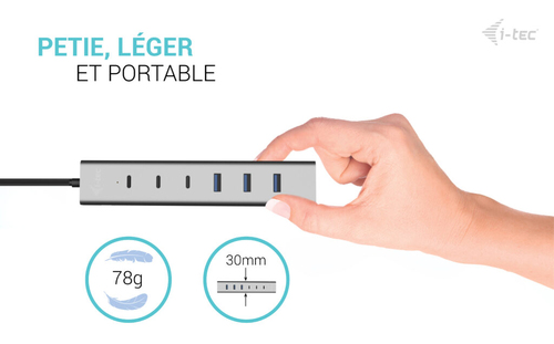 Hub USB i-tec - USB Type C - 640 Mo/s - Ordinateur portable, Tablette, Clavier, Souris, Lecteur flash, Smartphone, Bureau 