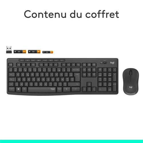 Logitech MK295 Silent. Facteur de forme du clavier: Taille réelle (100 %). Style de clavier: Droit. Technologie de connect