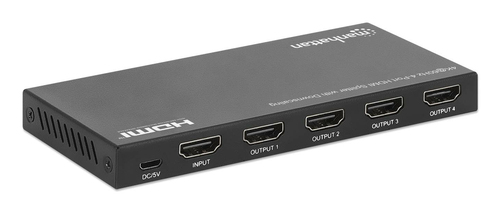 Manhattan HDMI Splitter with downscaling 4-Port , 4K@60Hz, Displays output from x1 HDMI source to x4 HD displays (same out