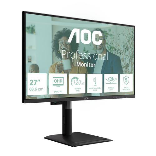AOC Q27P4CV. Taille de l'écran: 68,6 cm (27"), Résolution de l'écran: 2560 x 1440 pixels, Temps de réponse: 4 ms, Format d