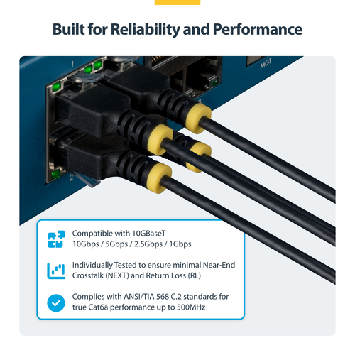 StarTech.com 15 cm Category 6a Network Cable - 1 - Cable for Network Device, Switch, Rack Server, Patch Panel - First End: