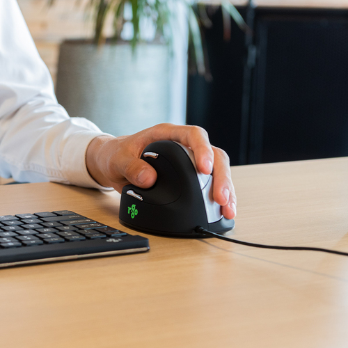 R-Go Tools Ergonomische Maus R-Go HE Break mit Pausensoftware, medium (Handlänge 165-185mm), Linkshänder, verkabelt, schwa