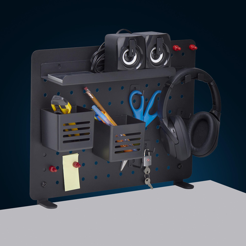 StarTech.com Clamp-On Pegboard with Accessories, 16.5x12.5in, Steel Peg Board, Desktop Storage Organizer, Black - Streamli