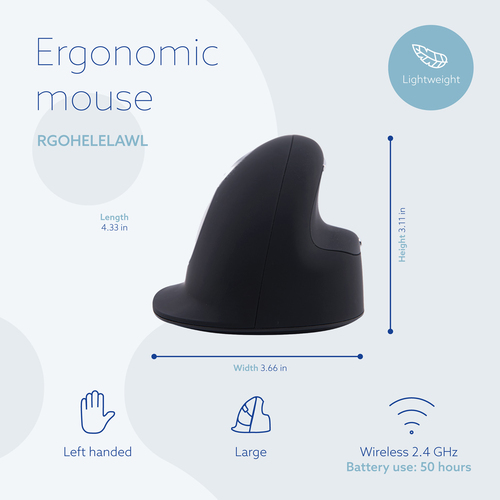 R-Go HE Vertical mouse Maus - USB Typ-A - Optisch - 5 Taste(n) - Schwarz - Kabellos - 10 m - 2,40 GHz - wiederaufladbar - 