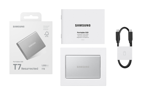 Samsung MU-PD1T0G/WW. SSD capacity: 1 TB. USB connector: USB Type-C, USB version: 3.2 Gen 2 (3.1 Gen 2). Read speed: 1050 