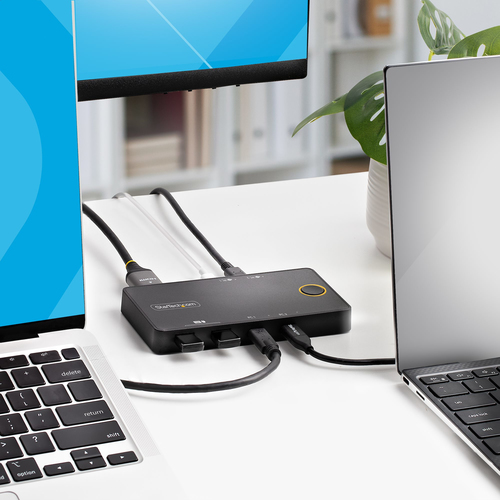 StarTech.com 2-Port USB-C KVM-Switch, Ein 4K 60Hz HDMI Monitor, Dual 100W Power Delivery Pass-Through Ports, USB Betrieben