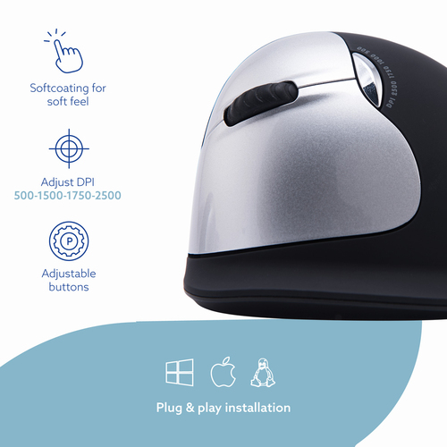 R-Go HE Vertical mouse Maus - USB Typ-A - Optisch - 5 Taste(n) - Schwarz - Kabellos - 10 m - 2,40 GHz - wiederaufladbar - 