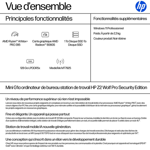 HP Z2 Z2MiniG1a RAIMP395 - Workstation - 128 GB. Processor frequency: 3 GHz, Processor family: AMD Ryzen AI Max+ PRO, Proc