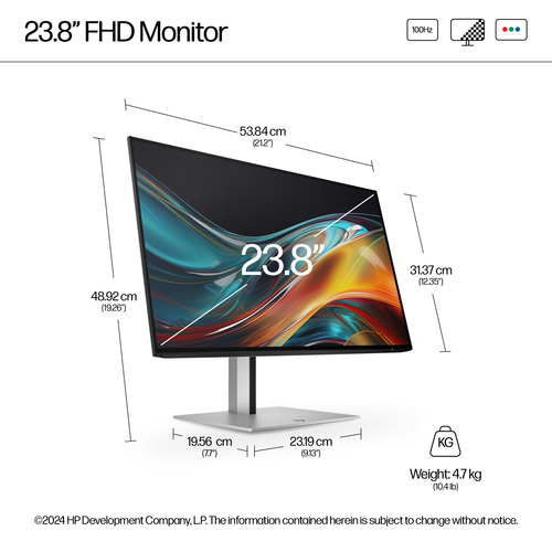 HP 724pf 24" Class Full HD Monitor LED - 16:9 - 60,5 cm (23,8") Viewable - Tecnologia IPS (In-plane switching) - Edge LED 