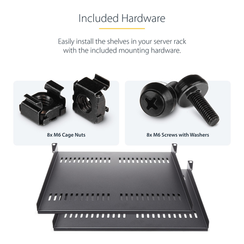 StarTech.com 1U Rack-mountable Rack Shelf for Rack, Networking - Black - SPCC, Steel - 19.96 kg Maximum Weight Capacity