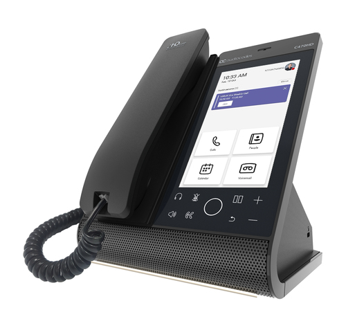 Teams C470HD Total Touch IP-Phone PoE GbE black with integrated BT and Dual Band Wi-Fi
2 Ethernet 10/100/1000 ports, 720x1