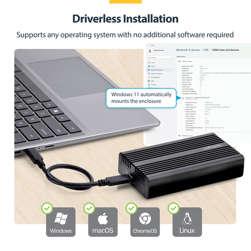 StarTech.com Drive Enclosure M.2, PCI Express NVMe 4.0, PCI Express NVMe 4.0 x4 - USB4 Host Interface - UASP Support Porta