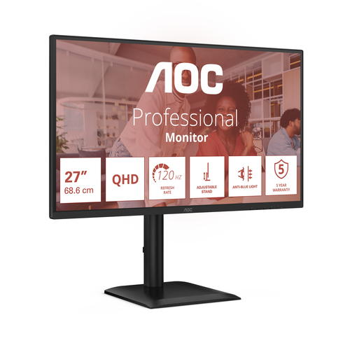 AOC E4 Q27E4U. Display diagonal: 68.6 cm (27"), Display resolution: 2560 x 1440 pixels, HD type: Quad HD, Display technolo