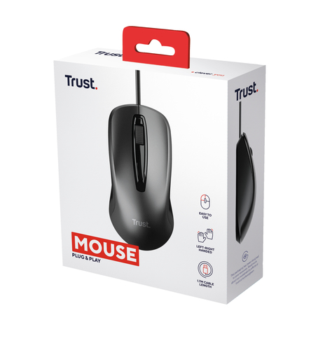 Trust Maus - USB 2.0 Typ A - Optisch - 3 Taste(n) - Schwarz - Kabel - 1200 dpi Auflösung - Scroll-Rad - Symmetrisch