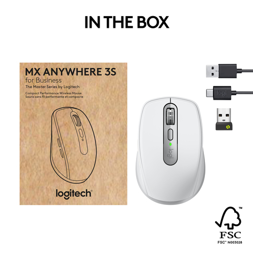 Logitech MX Anywhere 3S for Business Rato - Bluetooth - USB - 6 Taste(n) - Sem fios - 10 m - Recarregável - 8000 dpi - Rod