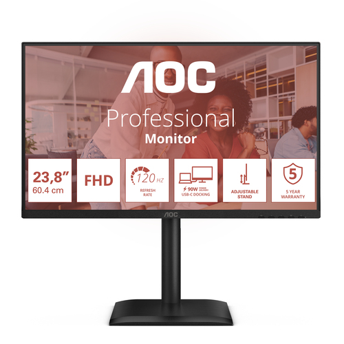 AOC 24E4CV 24 Zoll Klasse Full HD LED-Monitor - 16:9 Format - Schwarz - 60,5 cm (23,8 Zoll) Viewable - IPS-Technologie (In