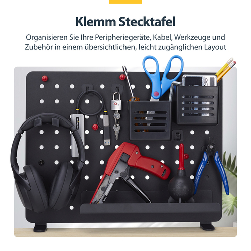 CLAMP-ON PEGBOARD ORGANIZER WITH ACCESSORIES STEEL BLACK