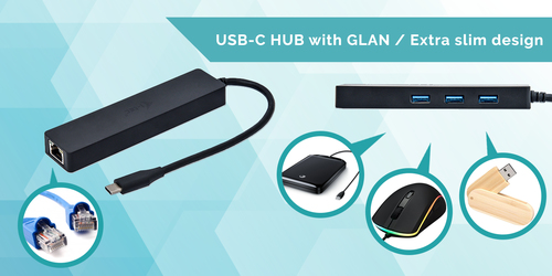 i-tec Advance USB-C Slim Passive HUB 3 Port + Gigabit Ethernet Adapter. Product colour: Black, LED indicators: LAN, Chipse