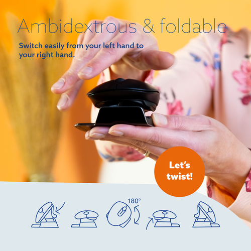 R-Go Tools Ergonomische Maus R-Go Twister mit Pausensoftware, beidhändige Maus, faltbar, Bluetooth und kabelgebunden. Form