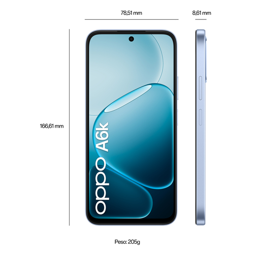 OPPO A6k AI Smartphone, doppia fotocamera 13MP+QVGA, Selfie 5MP, Display 6.75” 120HZ IPS HD+, 6100mAh, RAM 4GB(Esp1GB/2GB/
