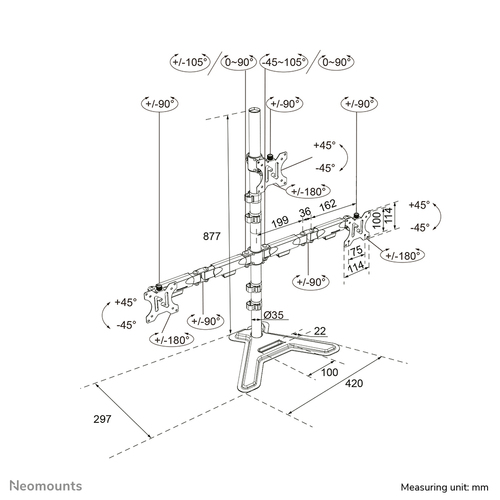 DS45-600BL2-1 TRIPLE MONITOR STAND - 10-32IN - 0-5 KG11 LBS (