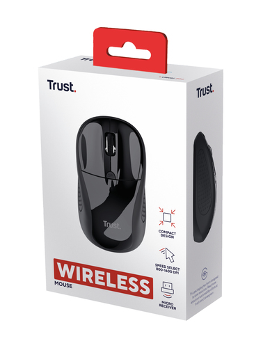 Trust Maus - Funkfrequenz - USB 1.0 - Optisch - 4 Taste(n) - Schwarz - Kabellos - 2,40 GHz - 1600 dpi Auflösung - Scroll-R
