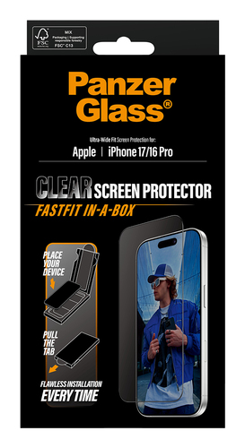 PanzerGlass Glass Screen Protector for Apple iPhone 16 Pro, iPhone 17 - Clear - For Widescreen OLED iPhone 16 Pro, iPhone 