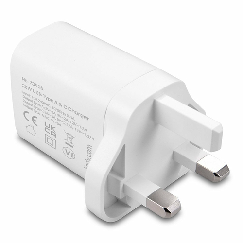 Lindy 20W USB Type A and C Charger. Charger type: Indoor, Power source type: AC, Charger compatibility: Universal. Input v