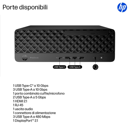 HP ProDesk 4 SFF G1i Desktop AI PC. Famiglia processore: Intel Core Ultra 7, Modello del processore: 265. Memoria Interna: