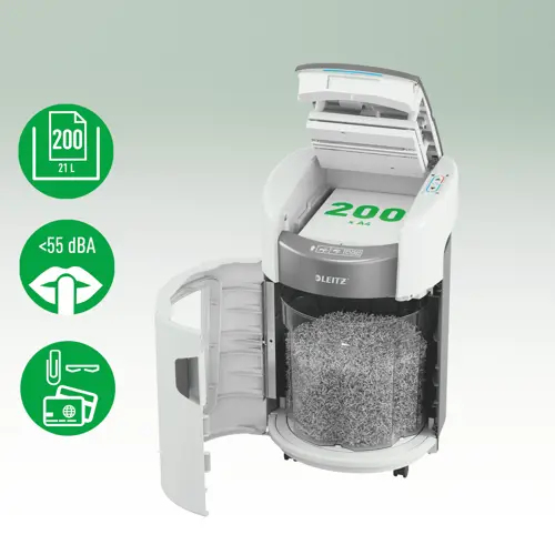 Leitz IQ OptiMax Autofeed Small Office 200 P5 Micro Cut Paper Shredder. Shredding type: Micro-cut shredding, Working width