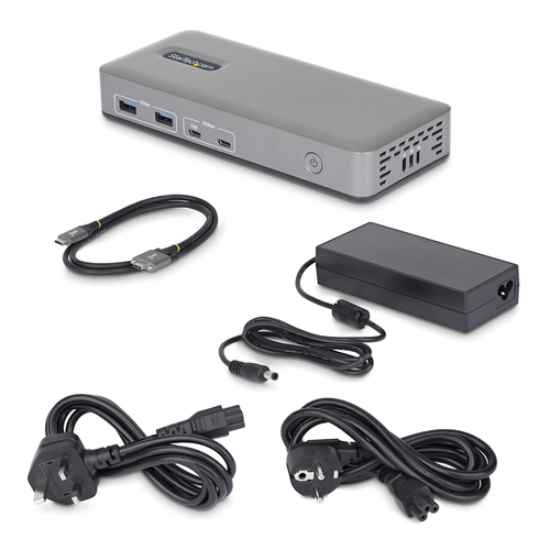 StarTech.com Dual-Monitor USB-C Docking Station, DisplayPort, 4K 60Hz, 100W Laptop Charging, 1GbE, Driverless, Multi-Monit