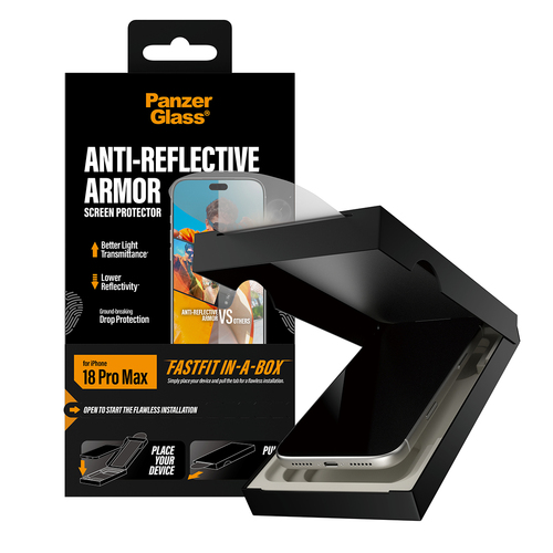 PanzerGlass ® Anti-reflective Armor Screen Protector iPhone 18 Pro Max | Ultra-Wide Fit w. FASTFIT IN-A-BOX. Kompatibilitä