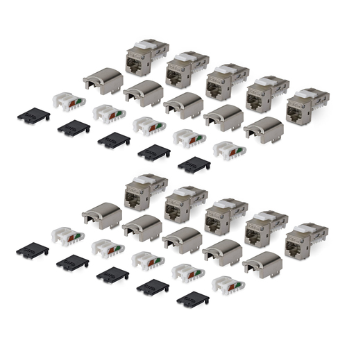StarTech.com Jack Keystone Cat6a Blindé, Lot de 10 Prises Ethernet RJ45 Keystone, Prise Murale STP Cat6a, 90 Degrés Sans O