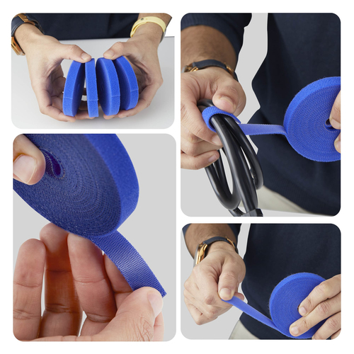 StarTech.com 4er-Pack 4,6 m Klettband-Großrollen, 12,7 mm breit, Blau, zuschneidbar, wiederverwendbare Kabelbinder, Klettv