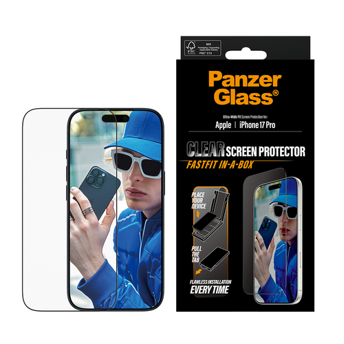 PanzerGlass ® Screen Protector iPhone 17 Pro | Ultra-Wide Fit w. FASTFIT IN-A-BOX. Brand compatibility: Apple, Compatibili