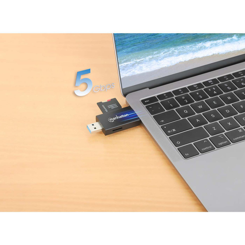 Manhattan USB-A / USB-C combo Multi-Card Reader/Writer, 5 Gbps (USB 3.2 Gen1 aka USB 3.0), Male to microSD and SD/MMC Slot