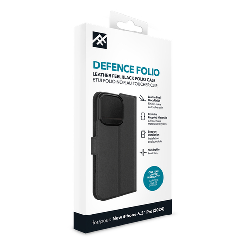 ifrogz Defence Tasche (Folie) Apple iPhone 16 Pro Smartphone - Schwarz - PU-Leder, Plastik, Polycarbonat Körper