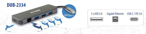 D-Link DUB-2334 USB-Typ C Docking Station für Monitor, Desktop-PC, Notebook, Maus, Webcam, Kamera, Scanner, Drucker, Festp
