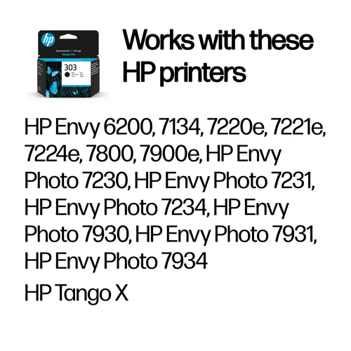 HP 303 Black Original Ink Cartridge. Printing colours: Black, Quantity per pack: 1 pc(s), Black ink page yield: 200 pages