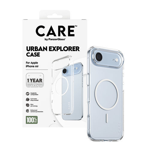 PanzerGlass CARE™ by ® Urban Explorer Case Transparent w. White MagSafe iPhone Air. Case type: Cover, Marke-Kompatibilität