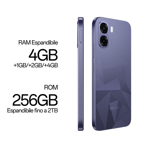 OPPO A6k AI Smartphone, doppia fotocamera 13MP+QVGA, Selfie 5MP, Display 6.75” 120HZ IPS HD+, 6100mAh, RAM 4GB(Esp1GB/2GB/