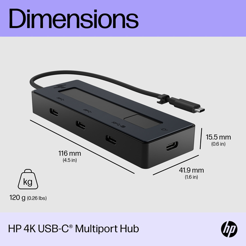 HP USB-Typ C Docking Station für Notebook - Tragbar - 4K - 3840 x 2160 - 4 x USB-Anschlüsse - 4 x USB Typ-C-Anschlüsse - U