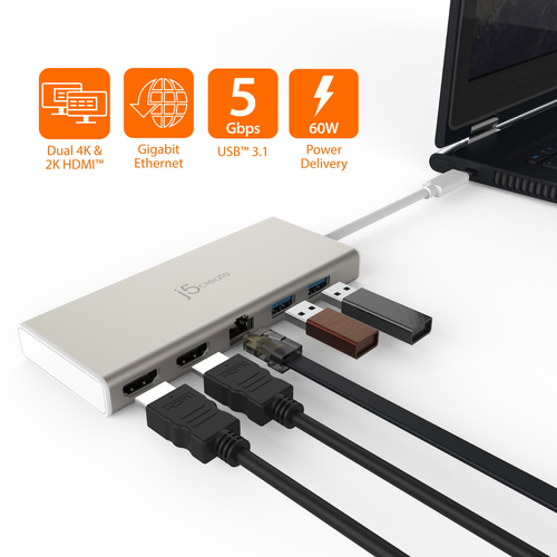 j5create USB-Typ C Docking Station - USB Typ C - 2 x HDMI-Anschlüsse - HDMI