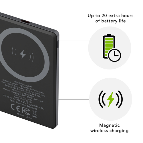 dbramante1928 ApS Recharge Power Bank - Grey - For Smartphone - 5000 mAh - 20 W - 3 A, 2.22 A, 1.67 A - 5 V DC, 9 V DC, 12