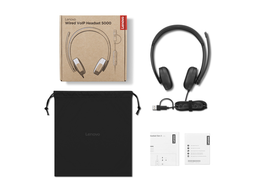 Cuffie Lenovo Cavo Over-the-head Stereo - Nero - Microsoft Teams Certification - Binaural - Supra-aural - 32 Ohm - 20 Hz a