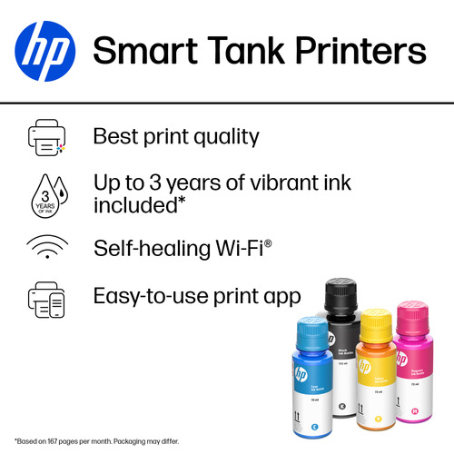 HP Smart Tank 210 Wireless Color Printer. Print technology: Thermal, Maximum resolution: 4800 x 1200 DPI, Borderless print